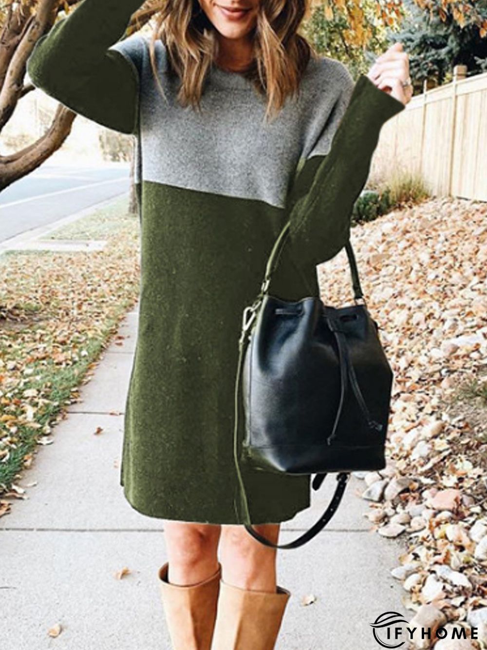 Plain Cotton-Blend Knitting Dress | IFYHOME