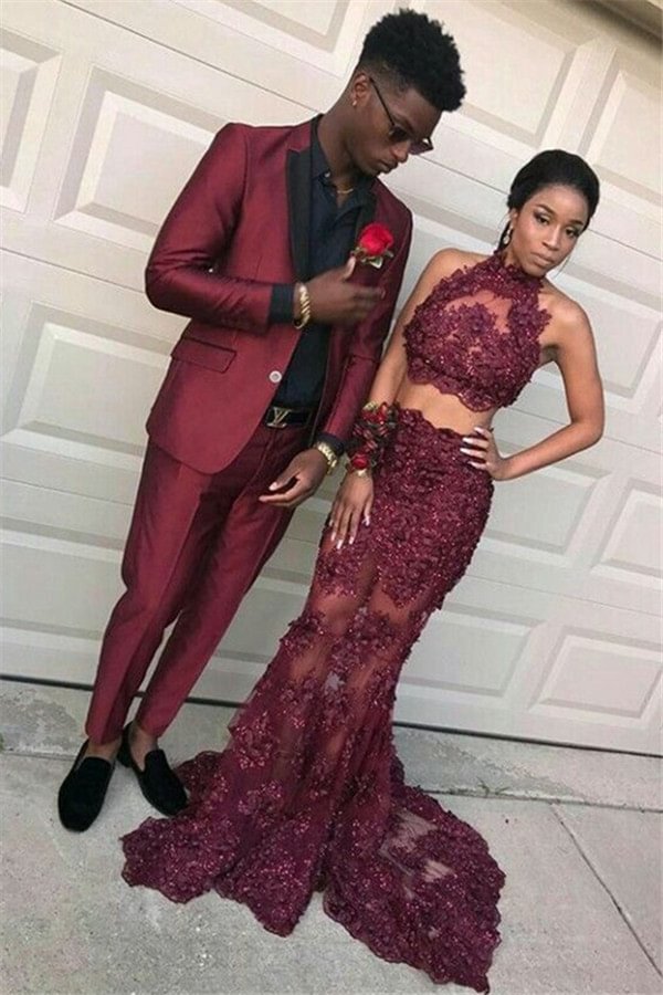 Formal Bespoke Unique Dinner Business Prom Suit For Man With Burgundy | Ballbellas Ballbellas