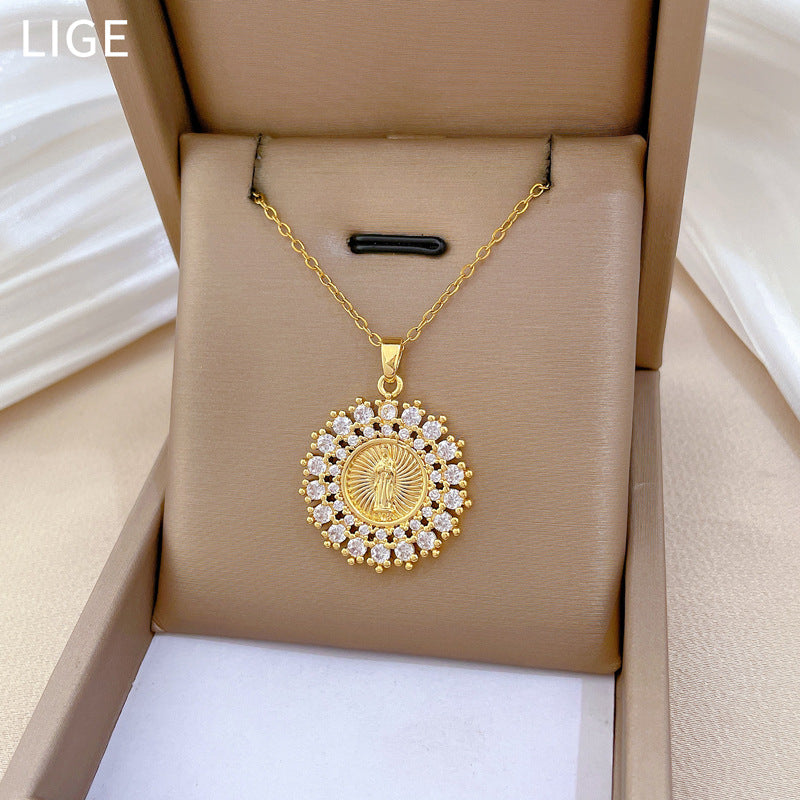 Ring Portrait Full Diamond Gorgeous Full Diamond Necklace Female Versatile Clavicle Chain Titanium Steel