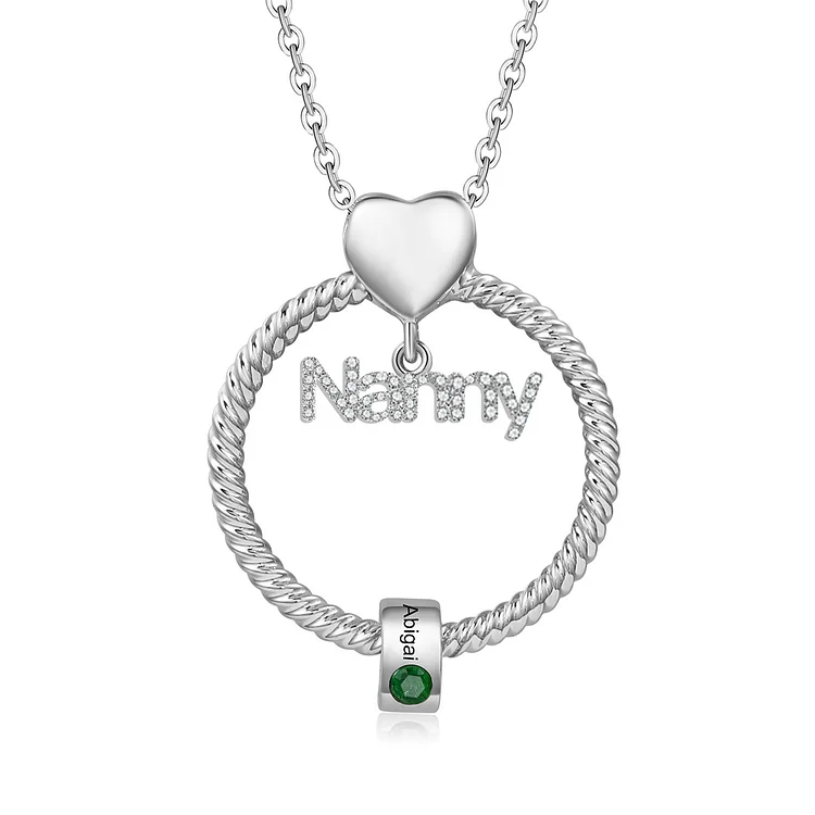 1 Name-Personalized Nanny Circle Necklace With 1 Birthstone Pendant Engraved Names Gift For Nanny