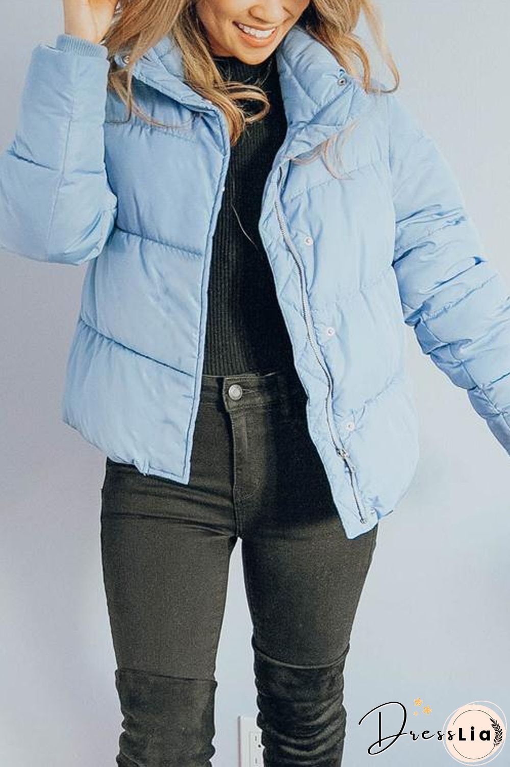 Zipper Button Hooded Coat