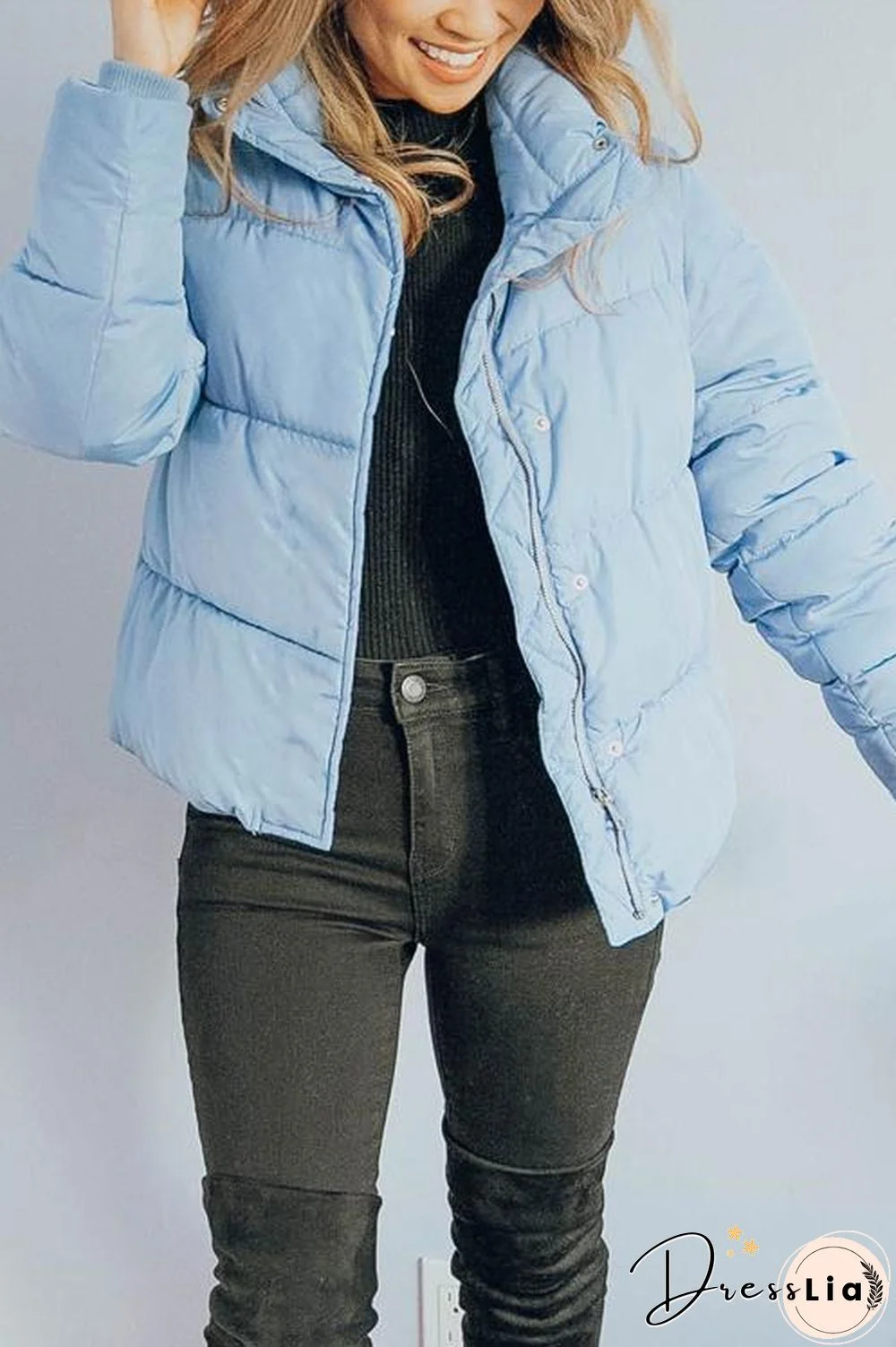 Zipper Button Hooded Coat