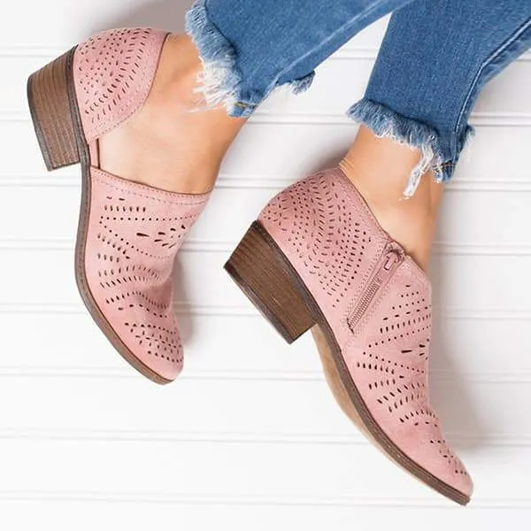 Hollow Low Heel Cutout Booties