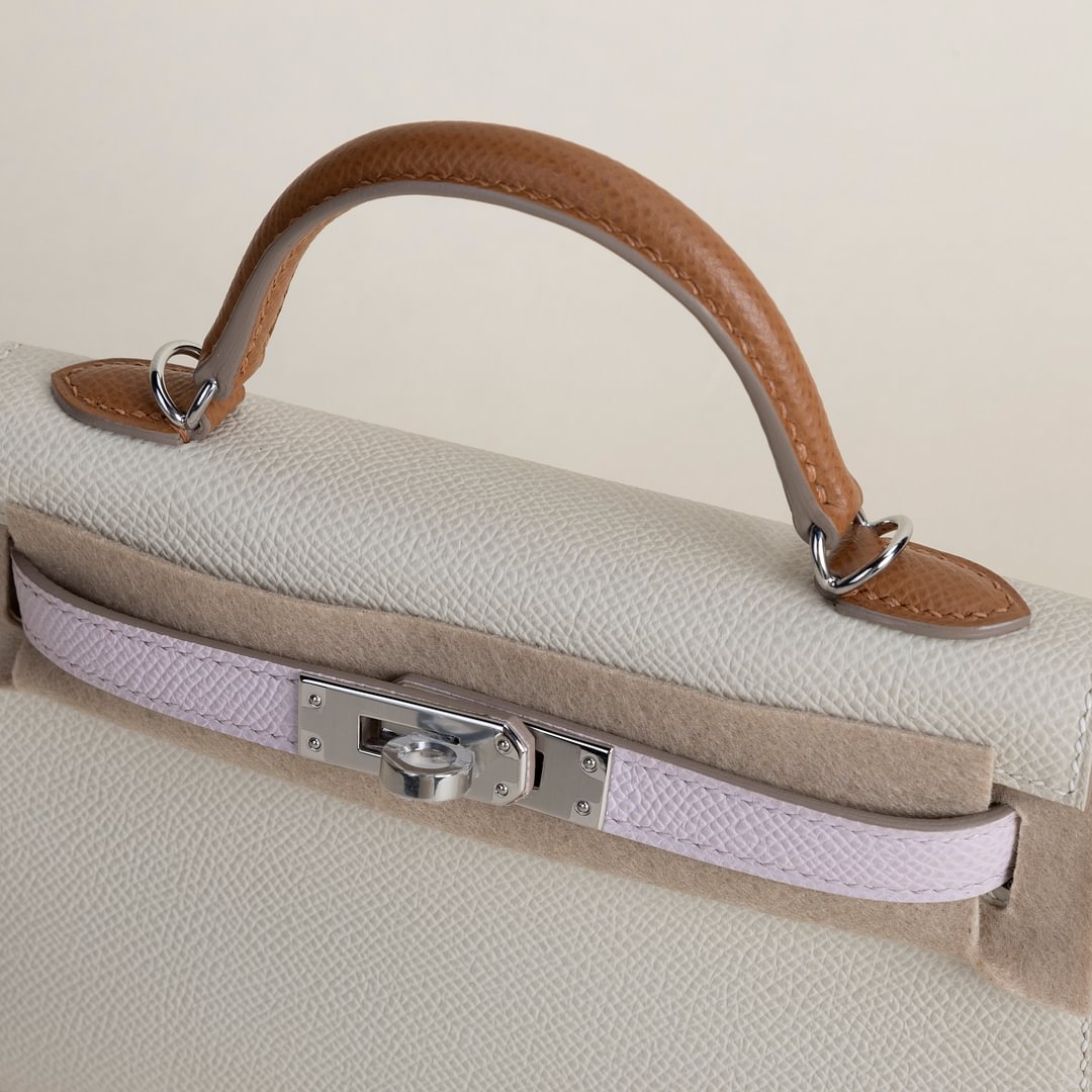 Mini Kelly II Epsom 10 Craie/ 37 Gold/ 09 Mauve pale PHW