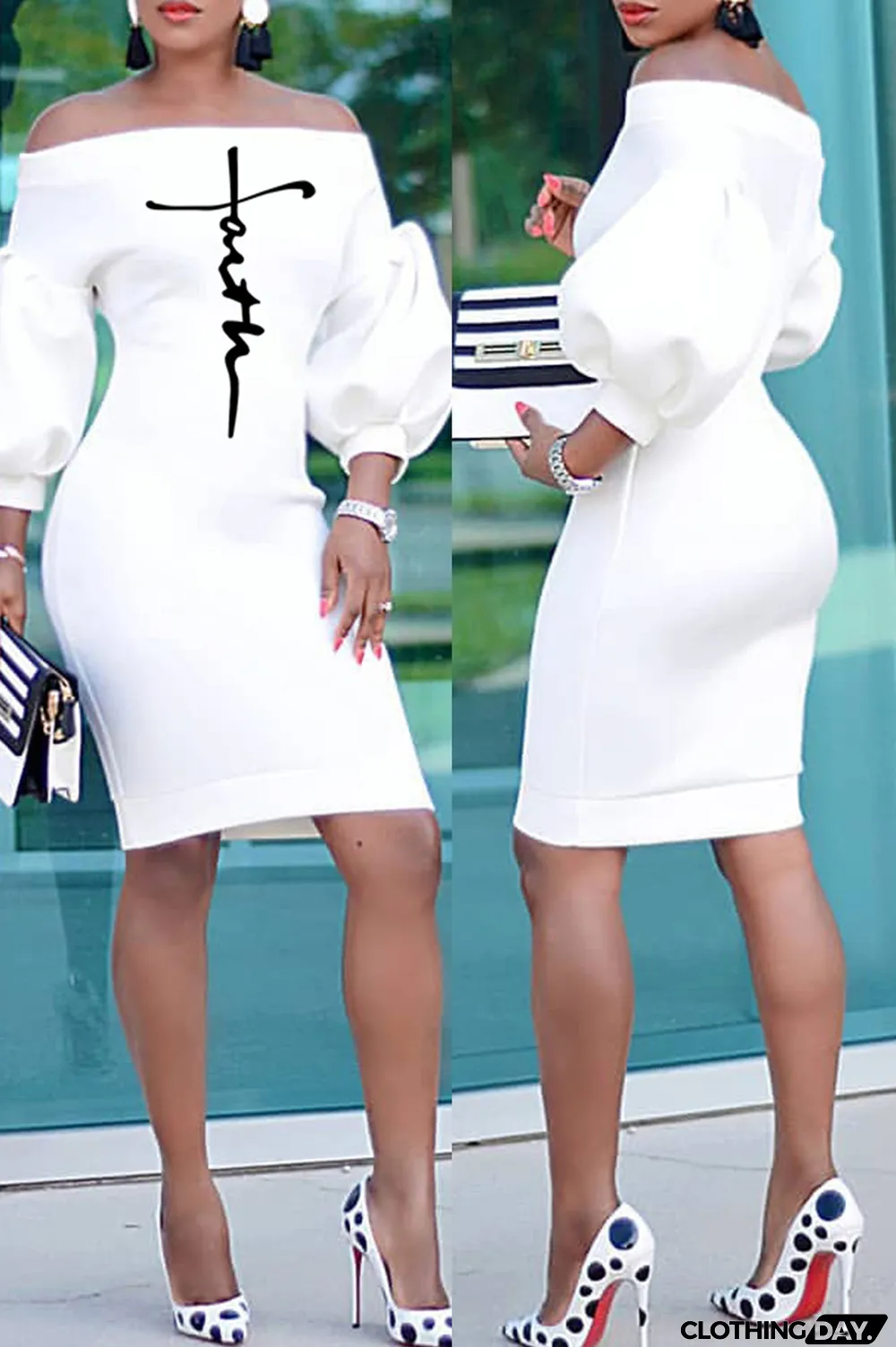 Red Fashion Casual Print Backless Off the Shoulder Dresses