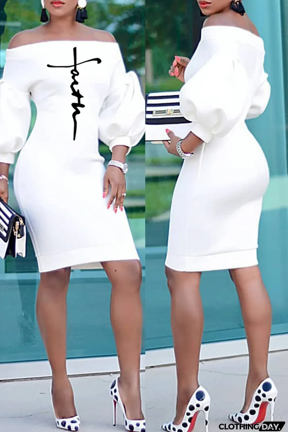 Red Fashion Casual Print Backless Off the Shoulder Dresses