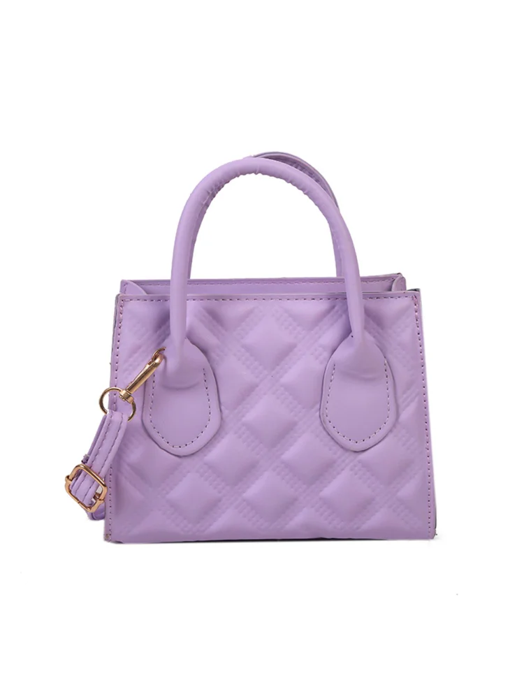 Women Retro Lattice Embossing Shoulder Bags Leather Crossbody Bag (Purple)