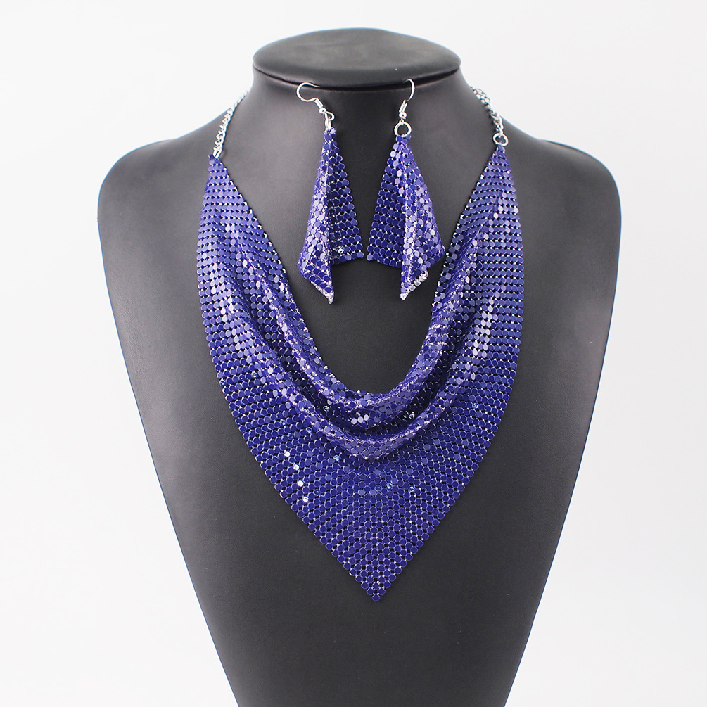 Triangle Scarf Bead Piece Scarves Earrings Necklace Set