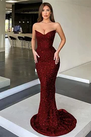 Miabel Fashion Black Strapless Mermaid Prom Dress With Sequins