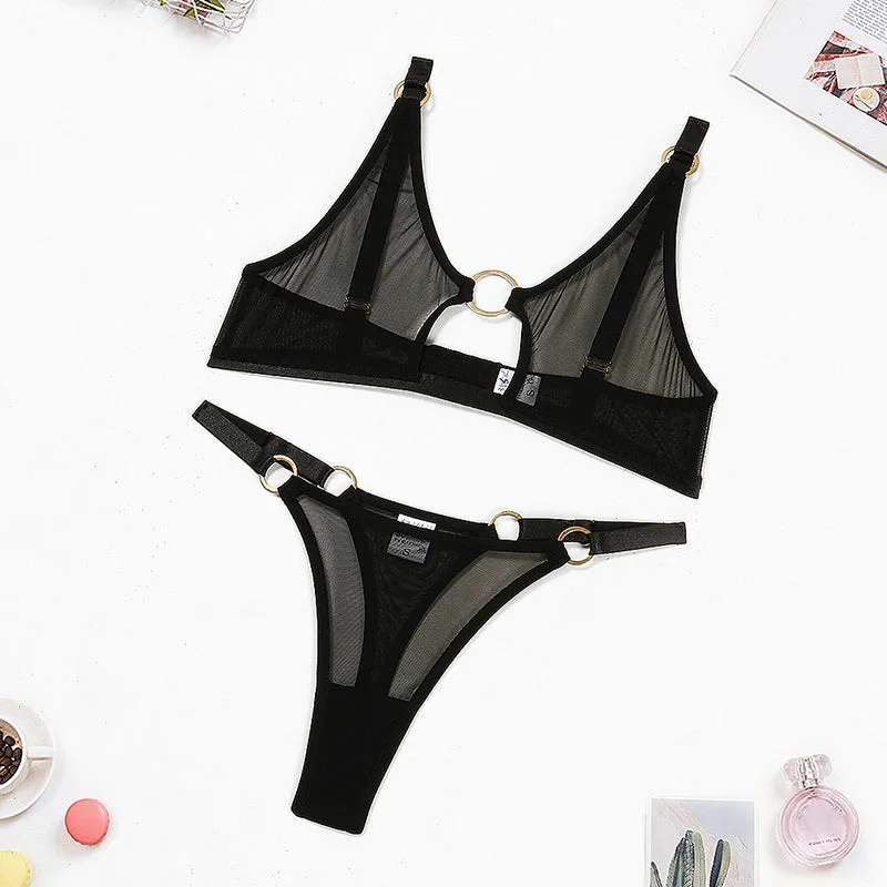Toloer Black Mesh Hook Lingerie Set-Outfit Ideas