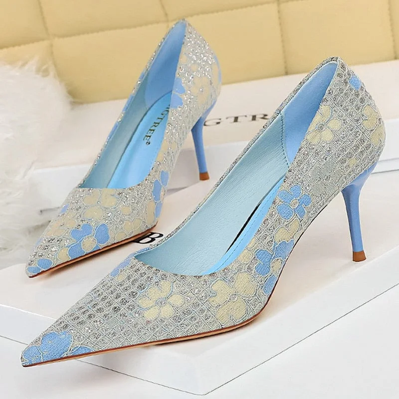 BIGTREE Shoes Fashion Women Pumps Sequin Cloth Pumps Women Shoes Stiletto High Heels Wedding Shoes Women Heels Plus Size 42 43