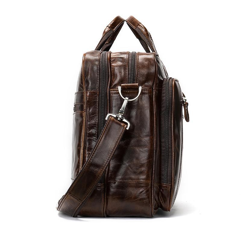 Classic Briefcase Leather Men's Portable 17 Inch Computer Bag Travel Bag