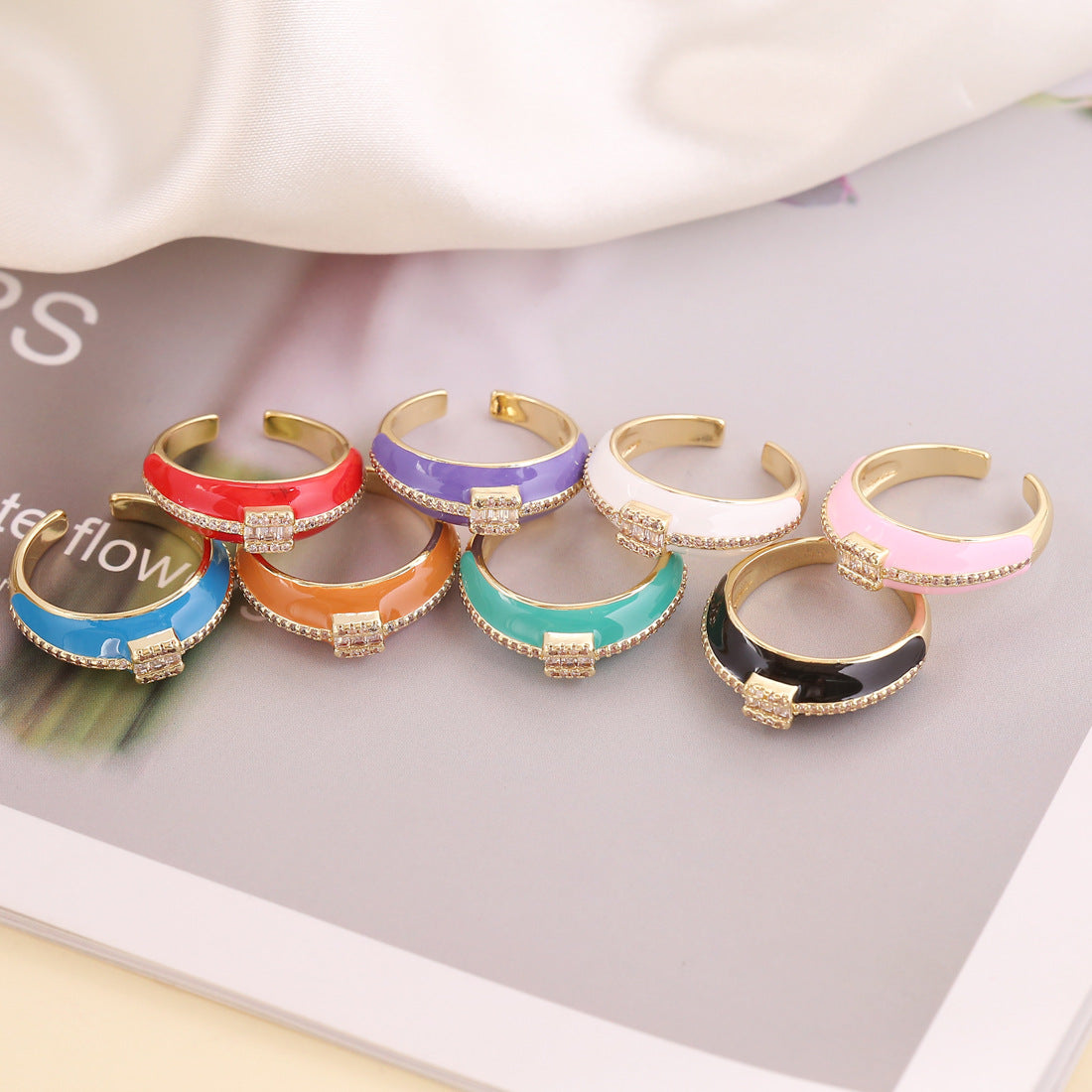 Women IG Style Metal Heart Copper Oil Dripping Rings