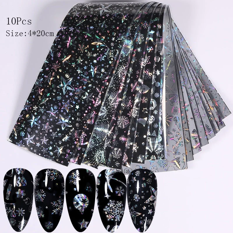 10Pcs/Set Colorful Nail Foil Stickers Mirror iridescent Effect Stickers Nail Art Transfer Foils Manicures Slider Decorations