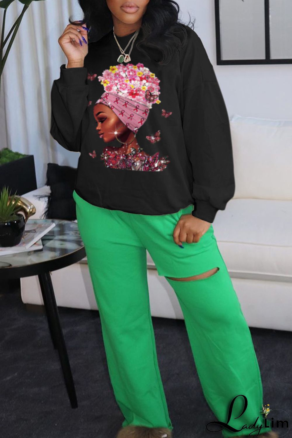 Grey Fashion Vintage Butterfly Print Patchwork O Neck Tops