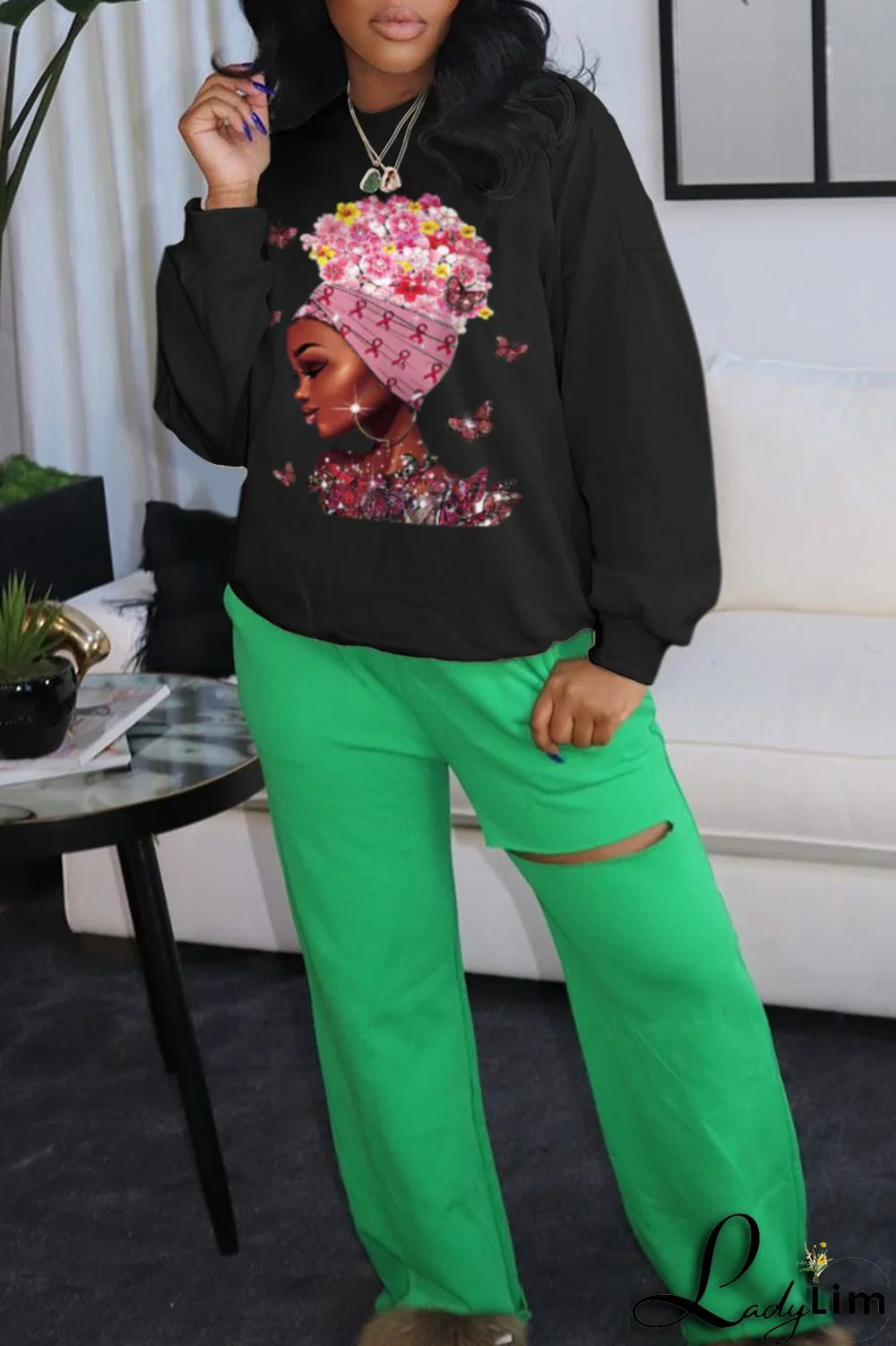 Grey Fashion Vintage Butterfly Print Patchwork O Neck Tops