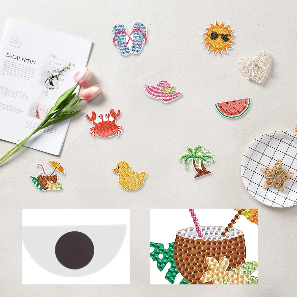 8Pcs DIY Seaside Vacation Special Shape Diamond Painting Fridge Magnet for Home Decor