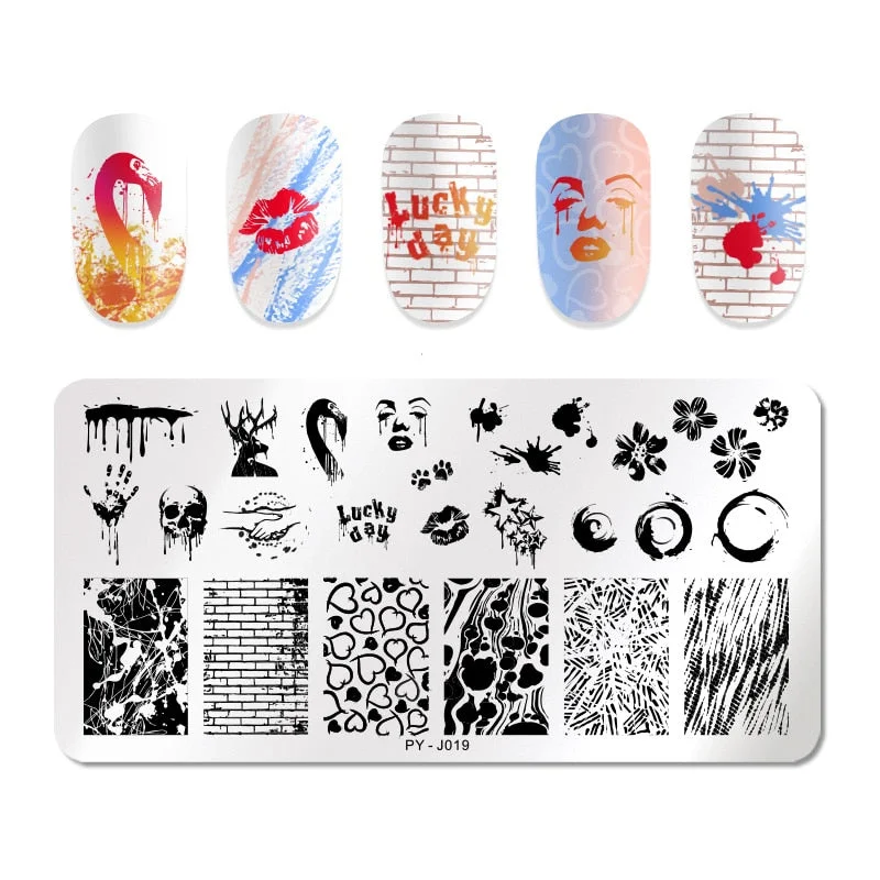 PICT You Valentine's Day Nail Stamping Plates Love idea nail Art Plate Stainless Steel Nail Design Stamp Plate Stencil Tools-Nail Inspo