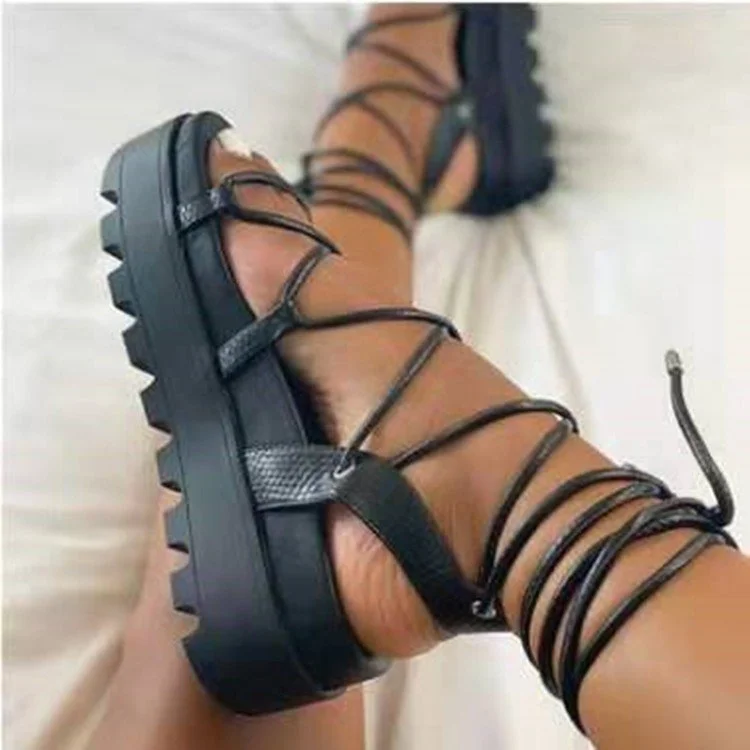Vstacam Woman Gladiator Sandals Ladies Ankle Wrap Wedges Women Platform Shoes Female Fashion Lace Up Shoes Women's Footwear Plus Size 43