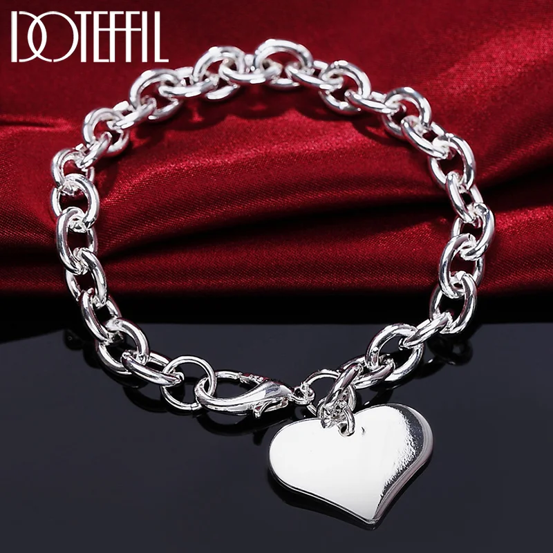 DOTEFFIL 925 Sterling Silver Heart Pendant Bracelet Chain For Women Jewelry