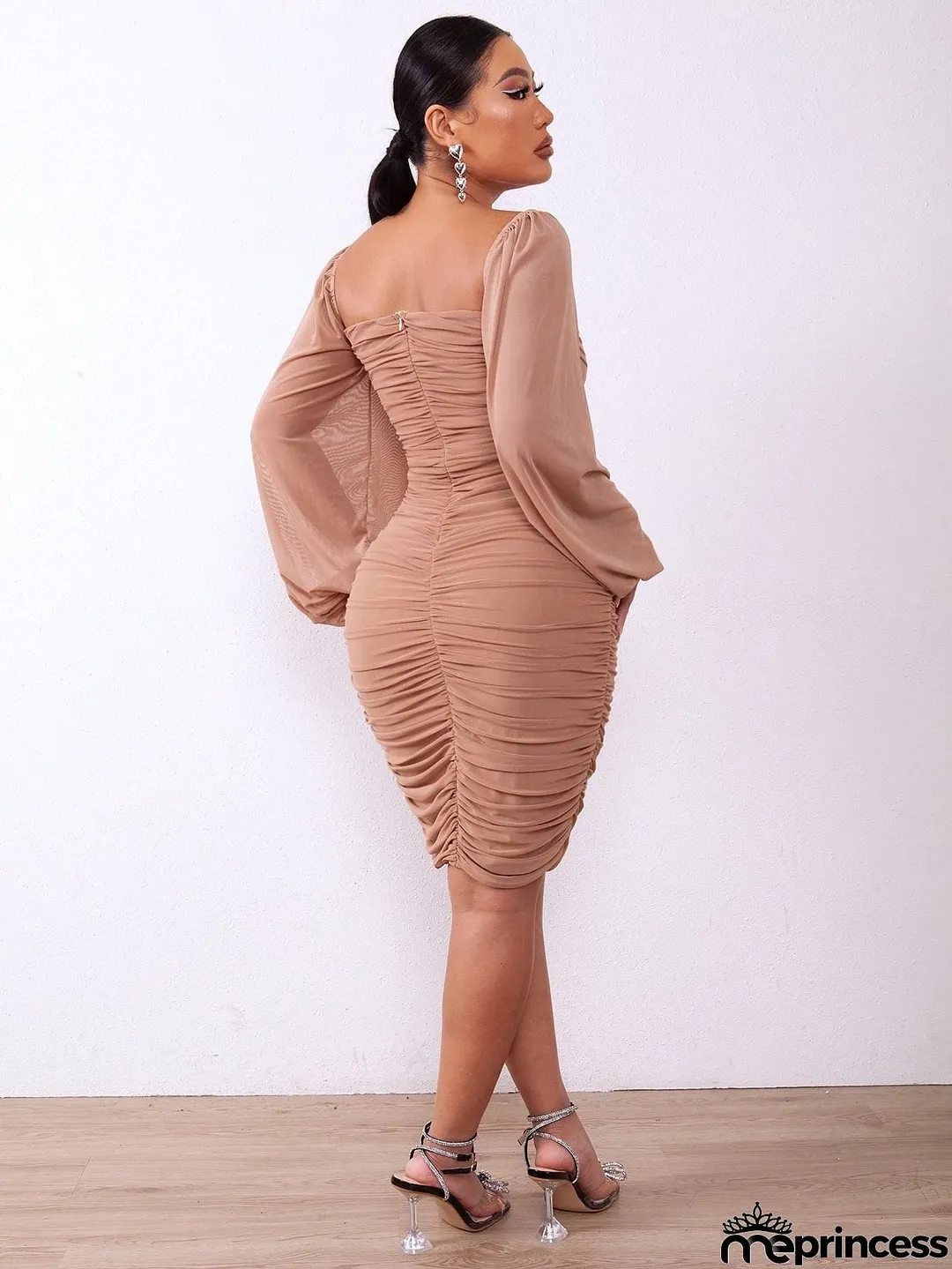Zip-Back Ruched Bodycon Dress