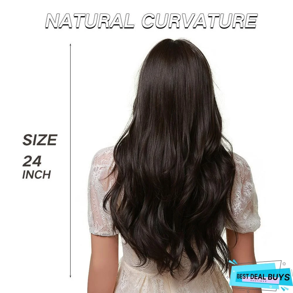Long Brown Wigs with Bangs Wave Synthetic Wigs For Women