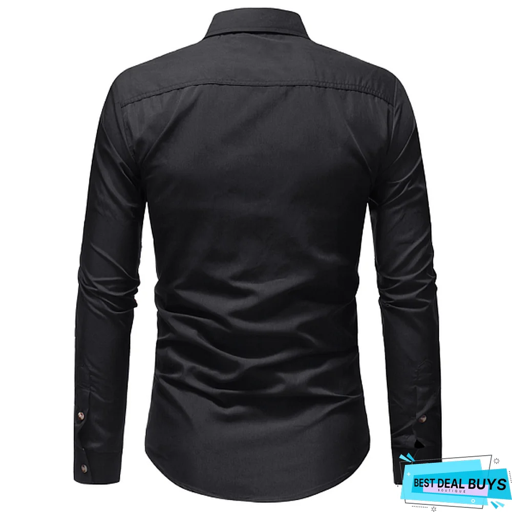 Men's Color Block Slim Long-Sleeves Business Shirts