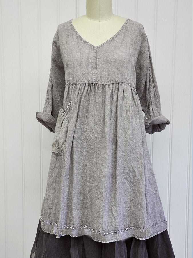 Gray Sweetheart Vintage Cotton-Blend Plain Dresses