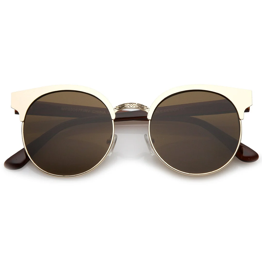 Modern Horn Rimmed Colored Mirror Flat Round Lens Half Frame glasses 52mm