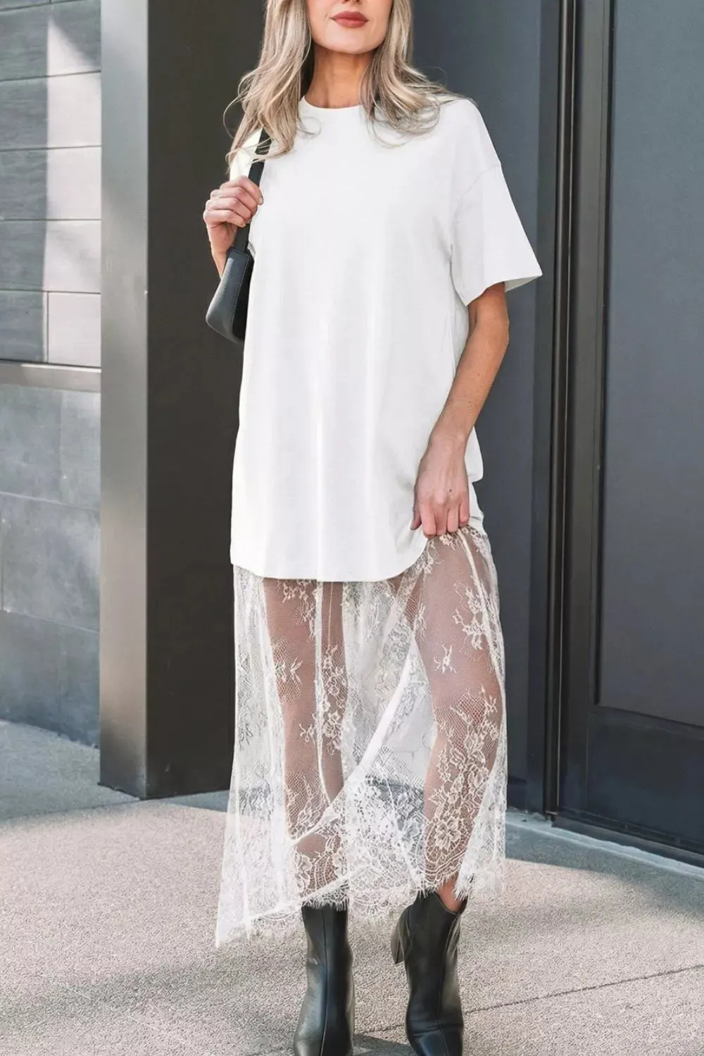 Lace Patchwork Casual T-Shirt Dress mysite idetrend