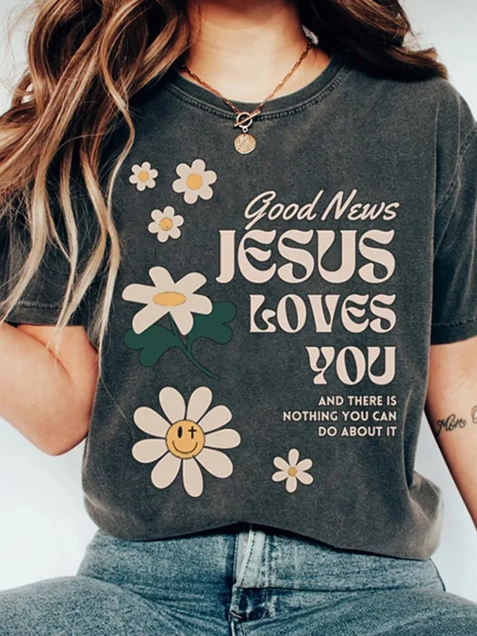Women's Good News Jesus Loves You Printed Short Sleeve T-Shirt