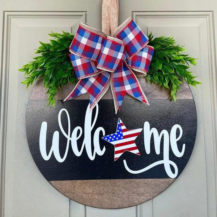 Fourth of July Front Door Decor | Fourth of July Wreath | Welcome | American Flag | Door Hanger | Door Wreath | Housewarming Gift | Wreath