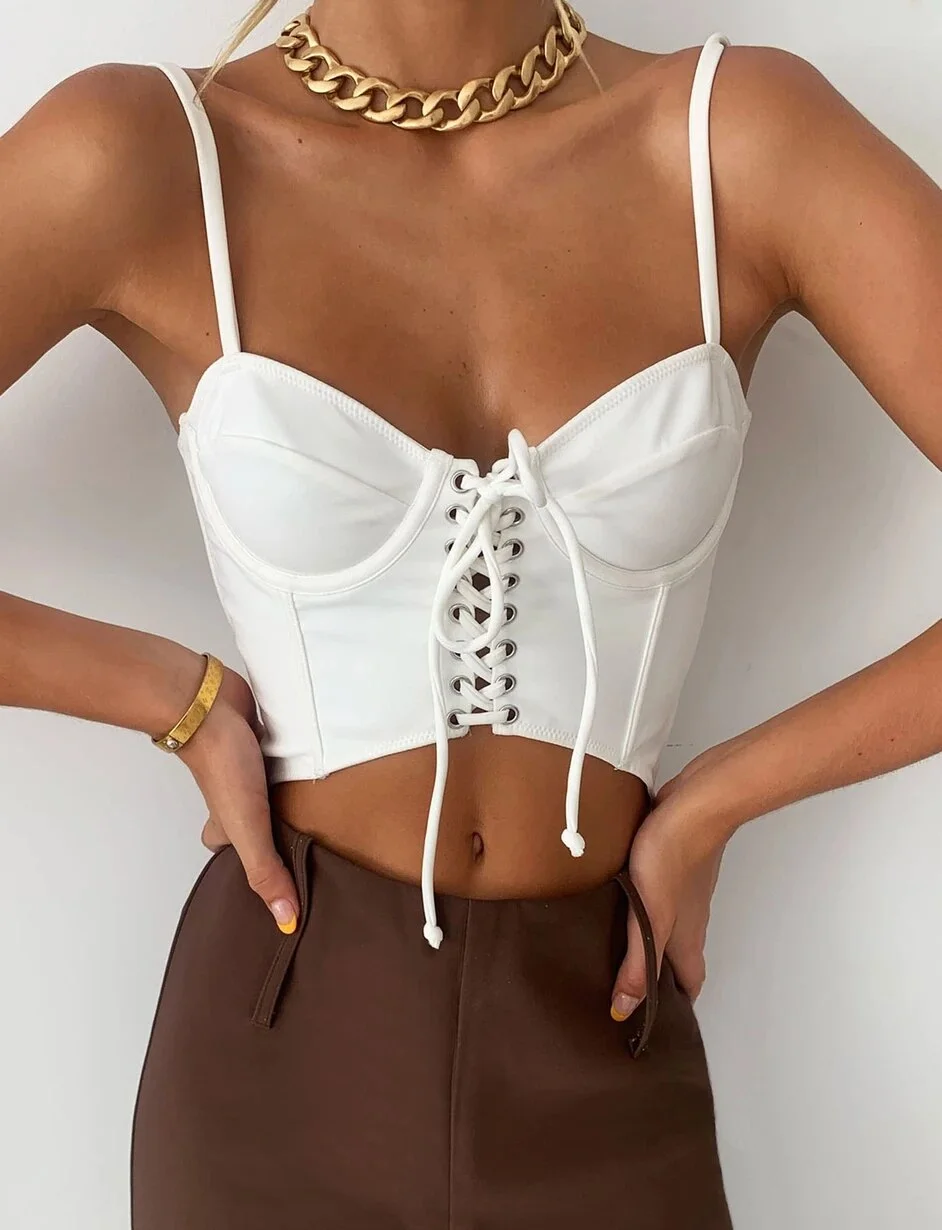 Lace-Up Front Camisoles Women's Spaghetti Straps Crop Tops Summer Lace Floral Ruffles Vest Sexy Club Backless Slim Camis