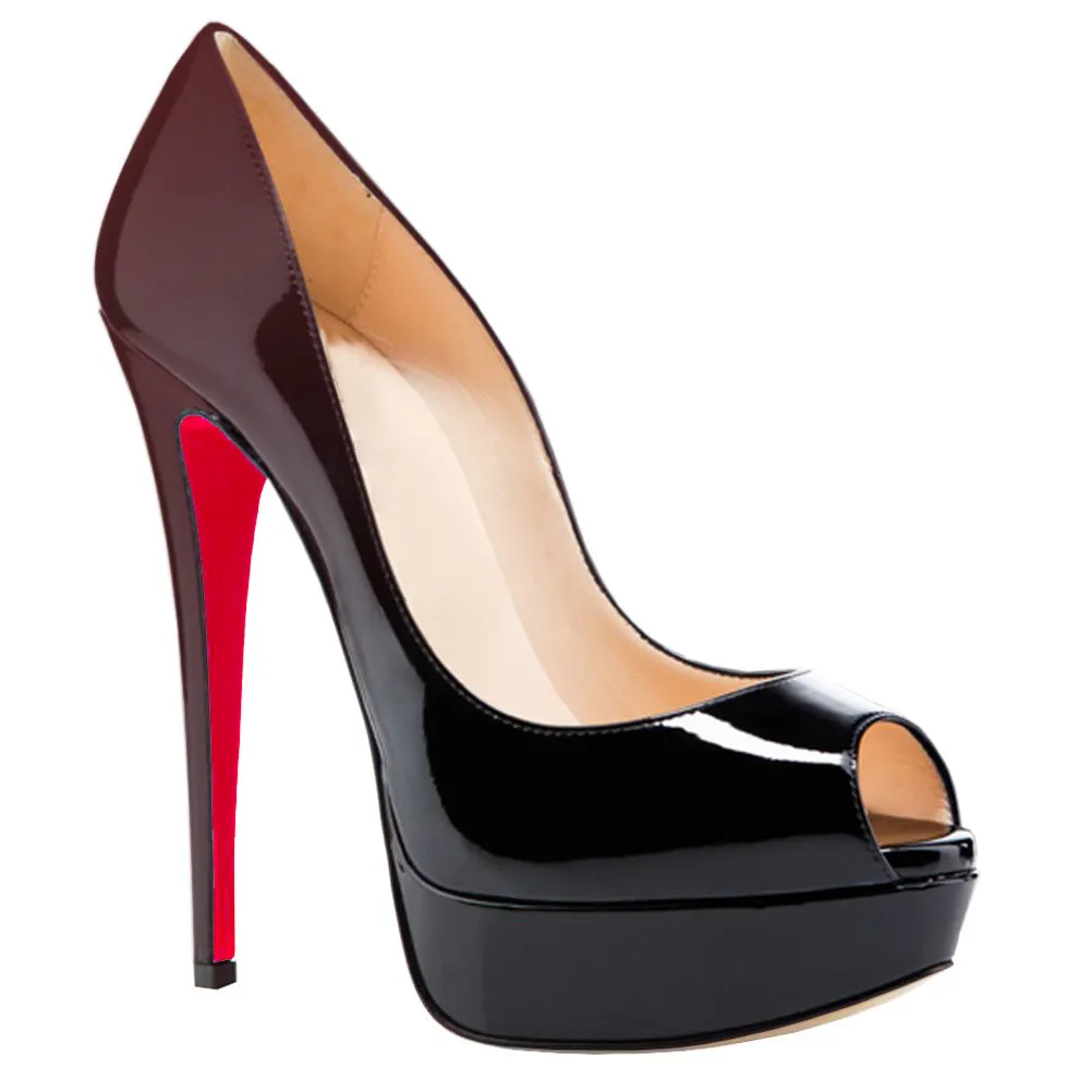 150mm Sky High Platform Pumps Gradient Color Wine Black-vocosishoes