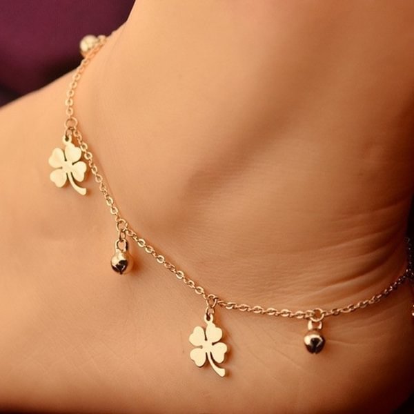 Charms Lucky Anklet Chain Lucky Four Leaves with Bell Ankle Bracelet Foot Jewelry for Women Best Gift