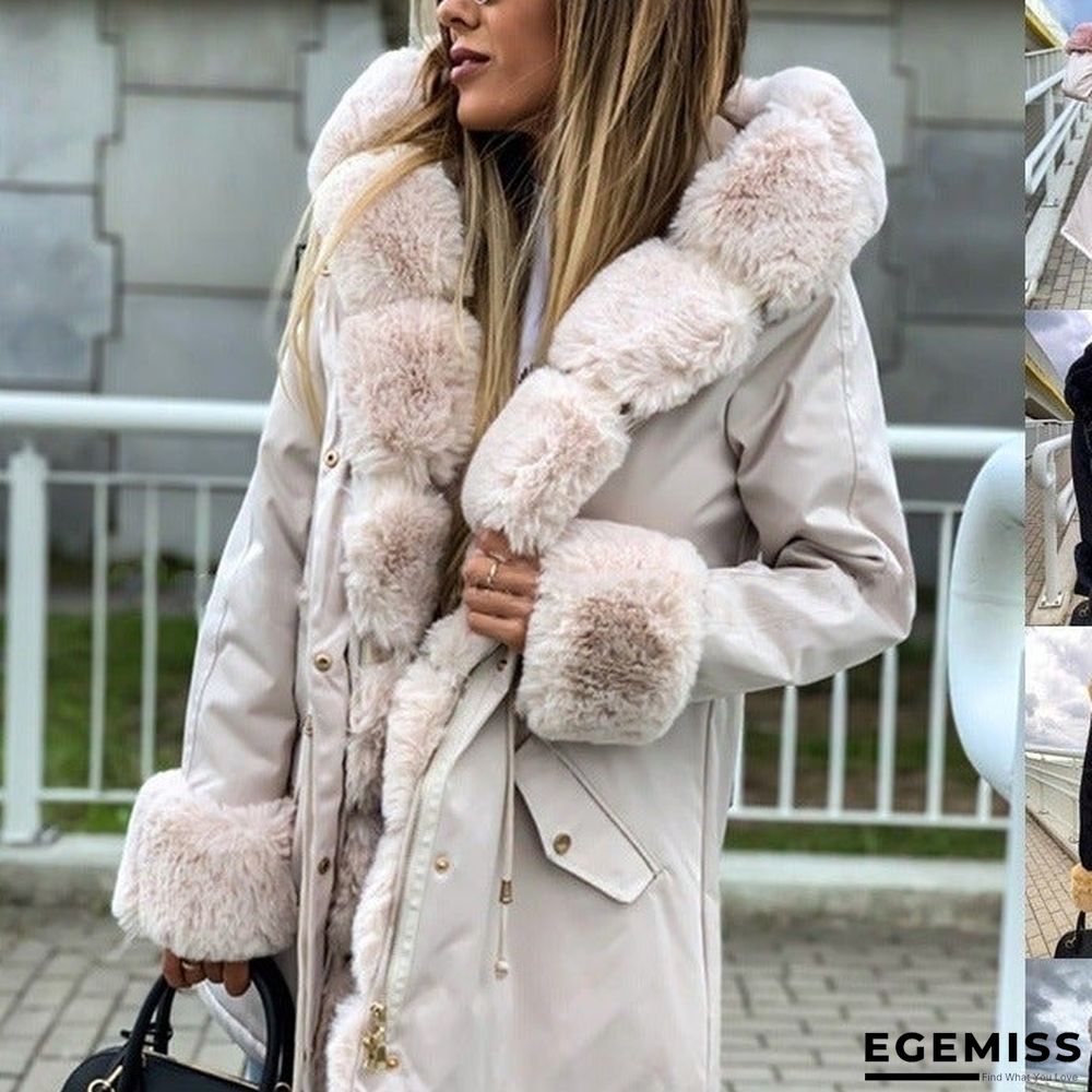 Faux Fur Patch Pocket Zipper Design Hooded Coat | EGEMISS