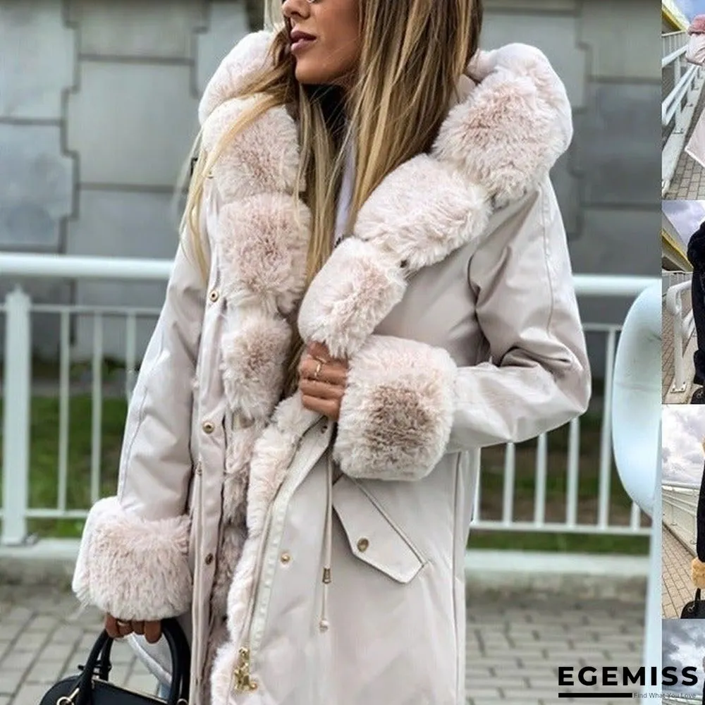 Faux Fur Patch Pocket Zipper Design Hooded Coat | EGEMISS