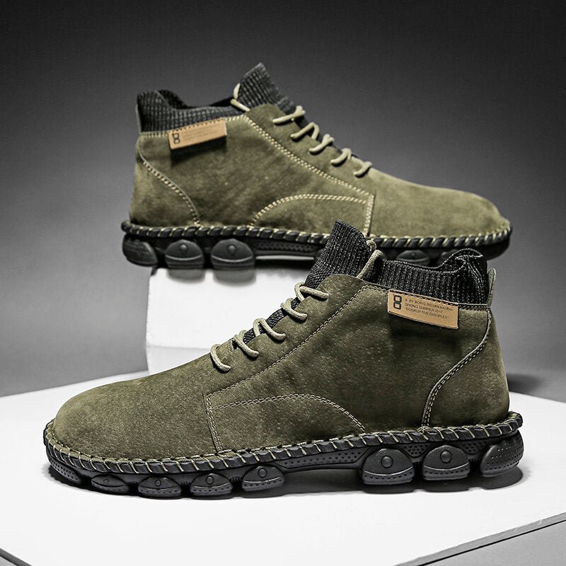 Men Hand Stitching Outdoor Work Style Microfiber Leather Boots