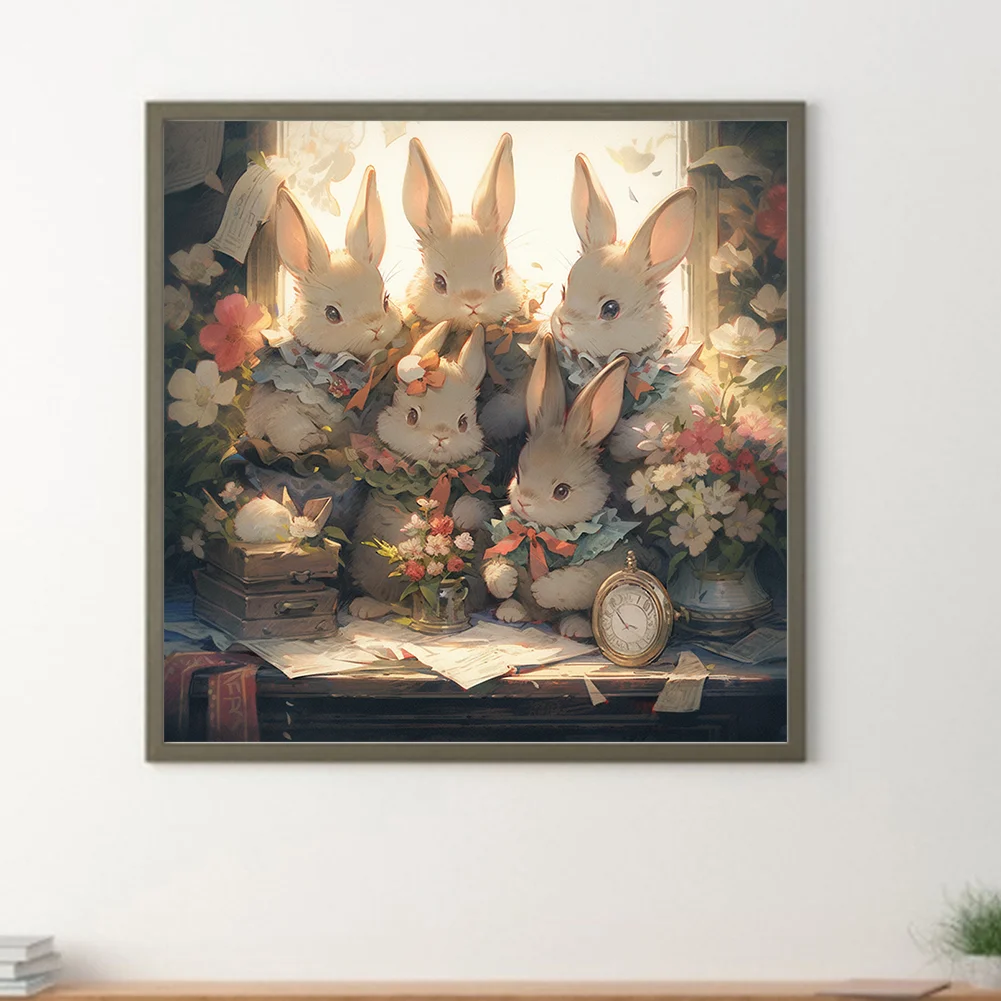 Full Round Diamond Painting 40*40cm - Rabbits Gather Together