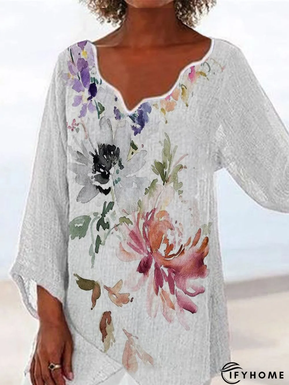 Casual Floral V Neck Short Sleeve Loosen Tops | IFYHOME