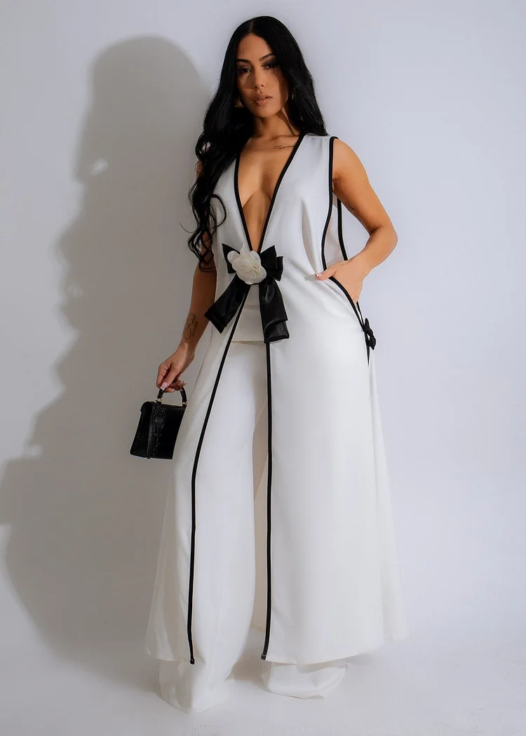 Women's Sexy Sleeveless  Long Top and Wide-Leg Pants Two-Piece Set