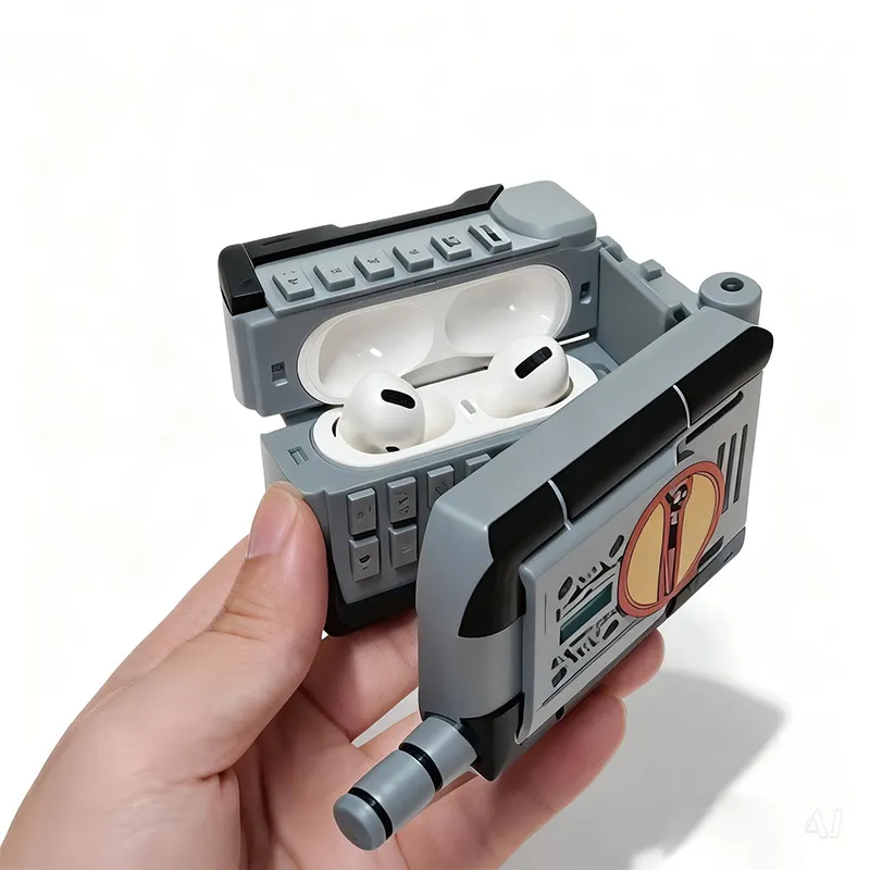 Retro 555‑Style Phone Shaped AirPods Case – 3D Printed Multi‑Color