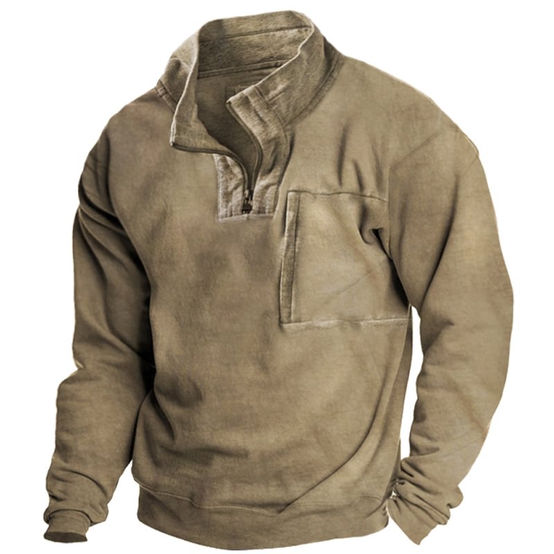 Men‘s Casual Joint Zipper Long Sleeve Round Neck Outdoor Shirt