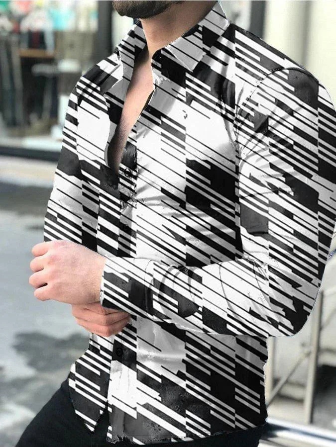 Graffiti print long sleeve lapel shirt