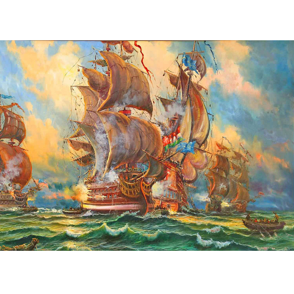 

40*30CM - Round Drill Diamond Painting - Sailing Warship, 501 Original