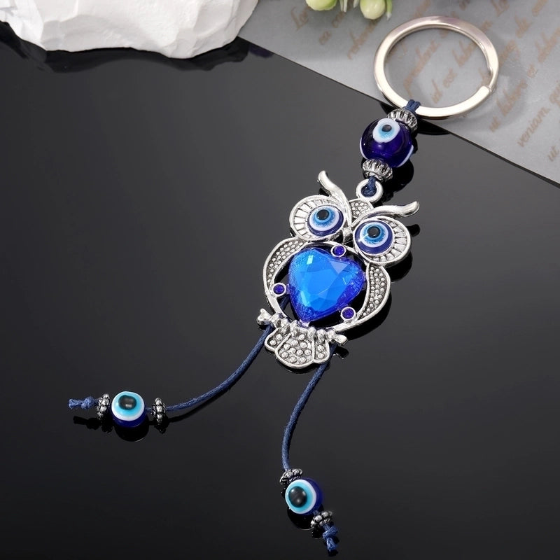 Vintage Style Devil’s Eye Heart Shape Owl Alloy Inlay Rhinestones Bag Pendant Keychain 1 Piece