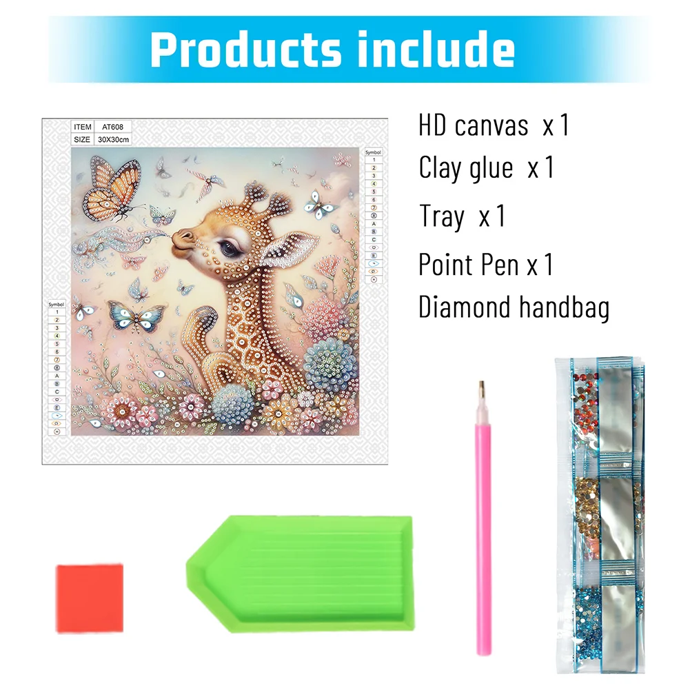 Diamond Painting - Partial Special Shaped Drill - Cute Flower Giraffe(Canvas|30*30cm)