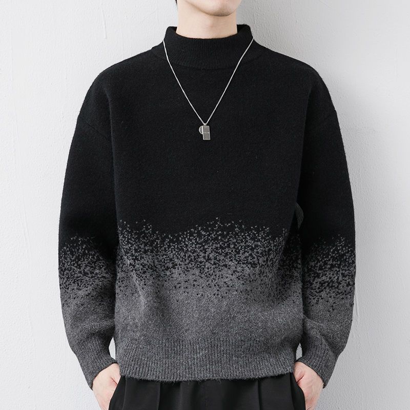 Wildrems fall 2024 fashion trend Fashion Stand Collar Spliced Casual Gradient Sweaters Men's Clothing 2024 Winter Loose Knitted pullovers All-match Korean Tops