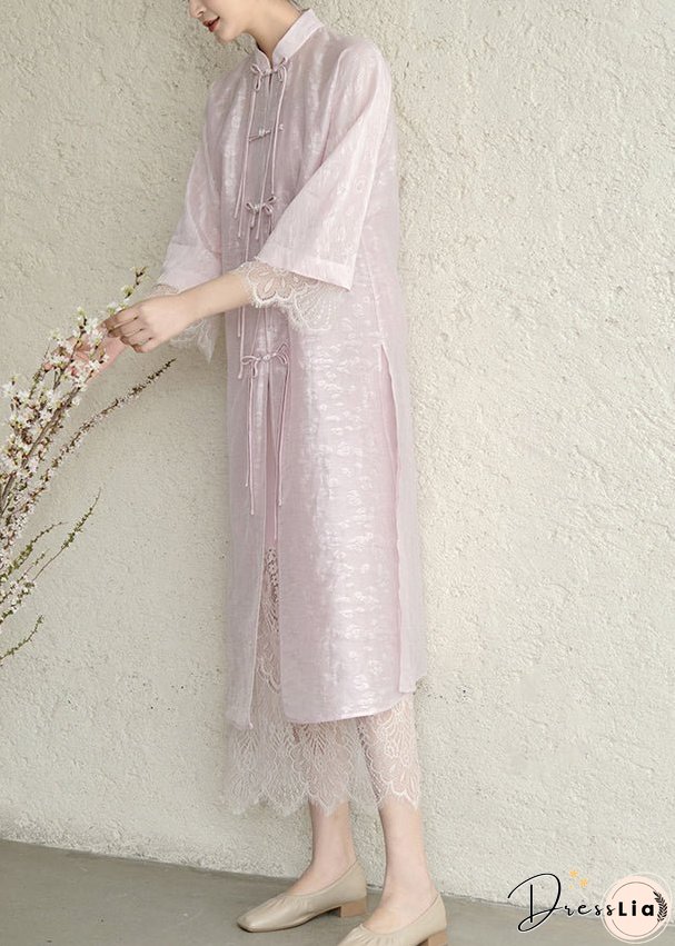 Vintage Purple Tasseled Chinese Button Lace Patchwork Silk Dress Fall