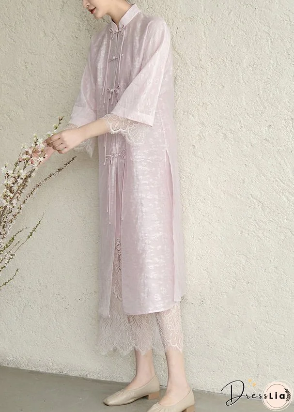 Vintage Purple Tasseled Chinese Button Lace Patchwork Silk Dress Fall